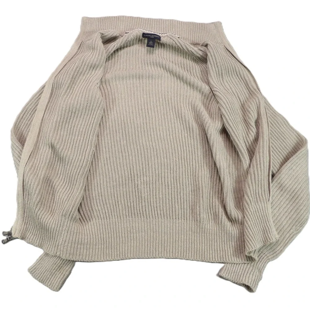 Banana Republic Linen Sweater Men S Beige Ribbed Full Zip Mock Neck Cardigan Top